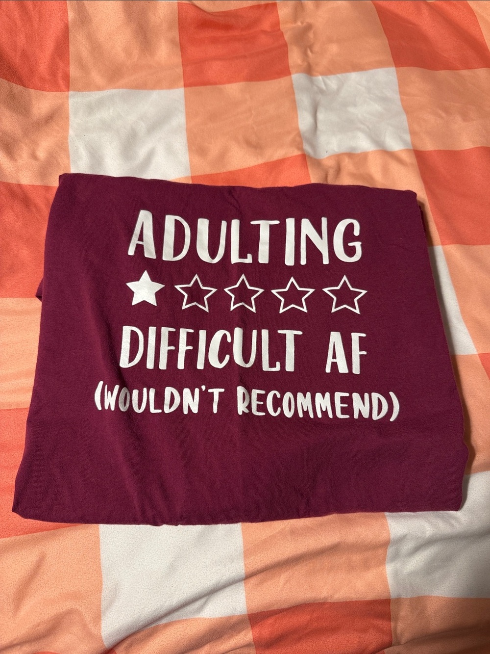 SHEIN Burgundy Short Sleeve Tee with White Slogan